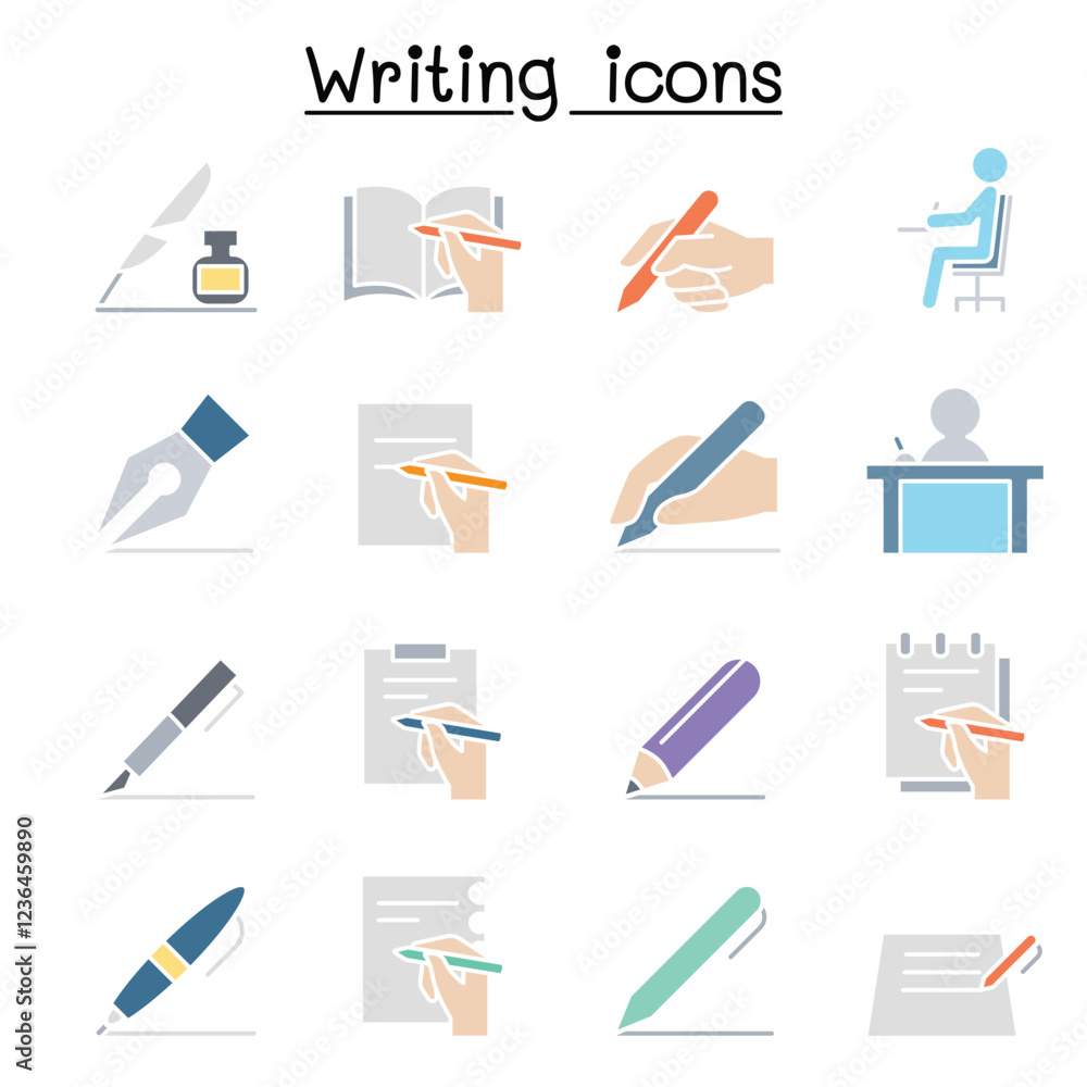 Writing icon set in thin line style Writing icon set in thin line style