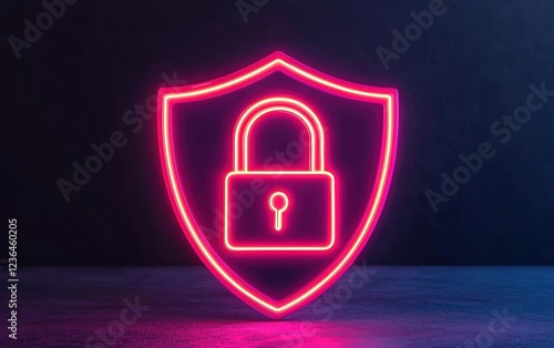 Wallpaper Mural Abstract glowing shield enclosing a radiant padlock, vibrant neon tones, representing robust digital protection systems Torontodigital.ca