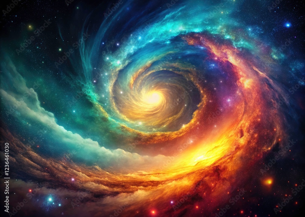 Abstract space art: a minimalist nebula evokes swirling galaxy colors in a celestial painting. Abstract space art: a minimalist nebula evokes swirling galaxy colors in a celestial painting.