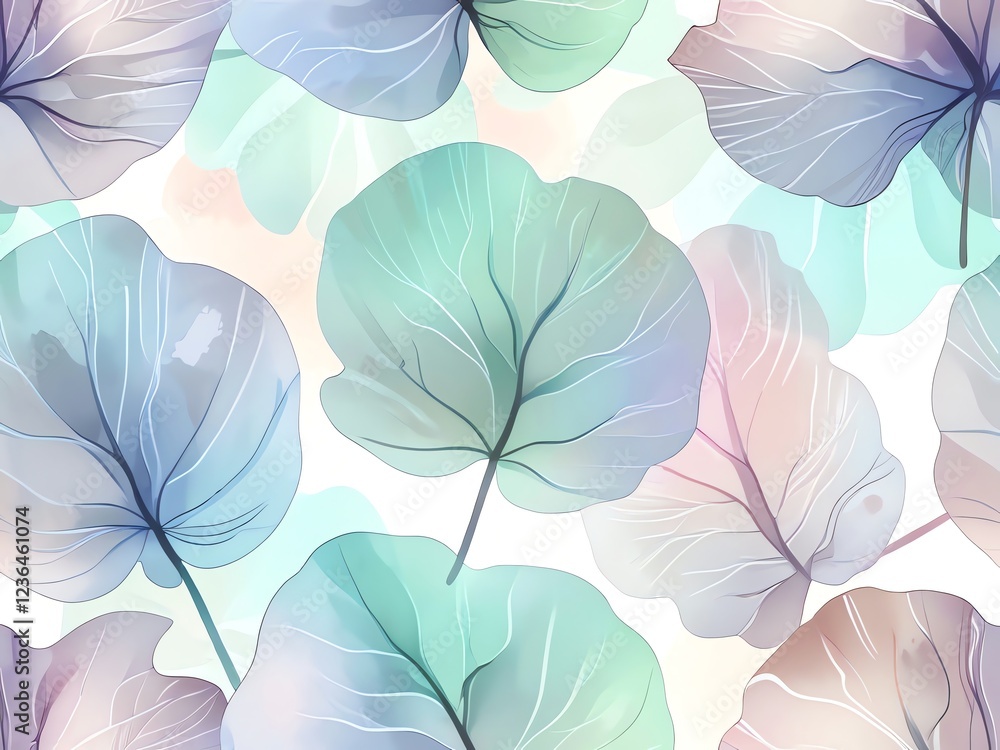 Obraz premium Pastel Watercolor Leaves: A Serene Botanical Illustration