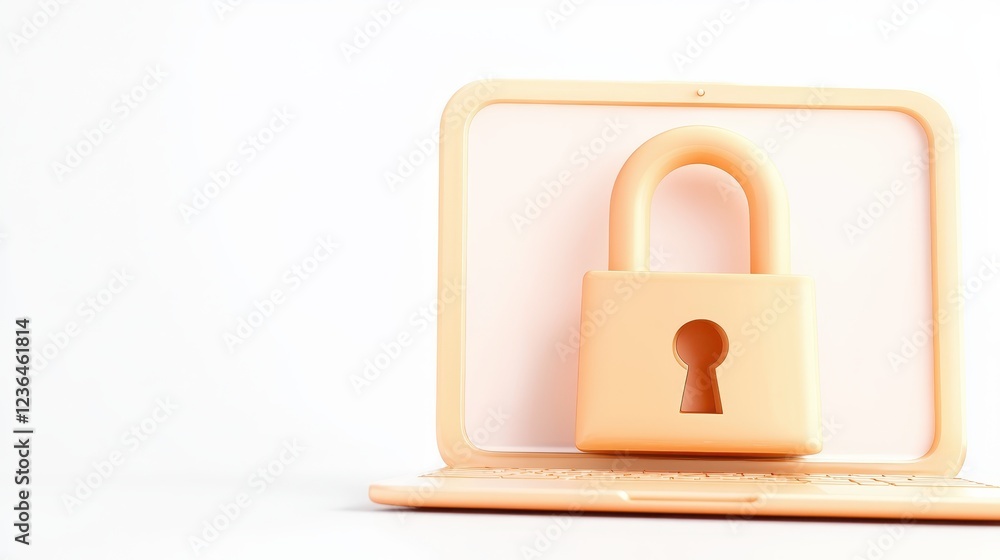 Digital Security Concept with Lock and Laptop Design Digital Security Concept with Lock and Laptop Design