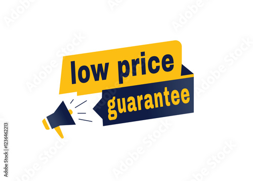 Low price guarantee label or tag, vector banner element. modern design with megaphone icon.