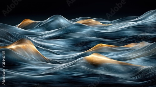 Abstract Liquid Gold and Sapphire Wavescapes photo