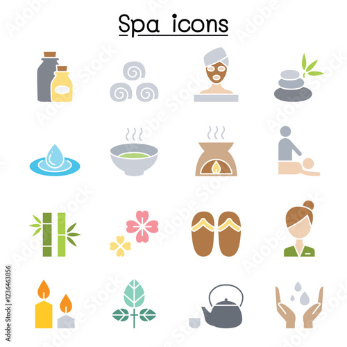 Spa icon set in thin line style