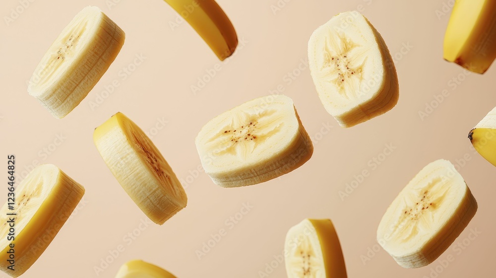 Banana Slices Cut Out Sliced bananas on a pastel background Banana Slices Cut Out Sliced bananas on a pastel background