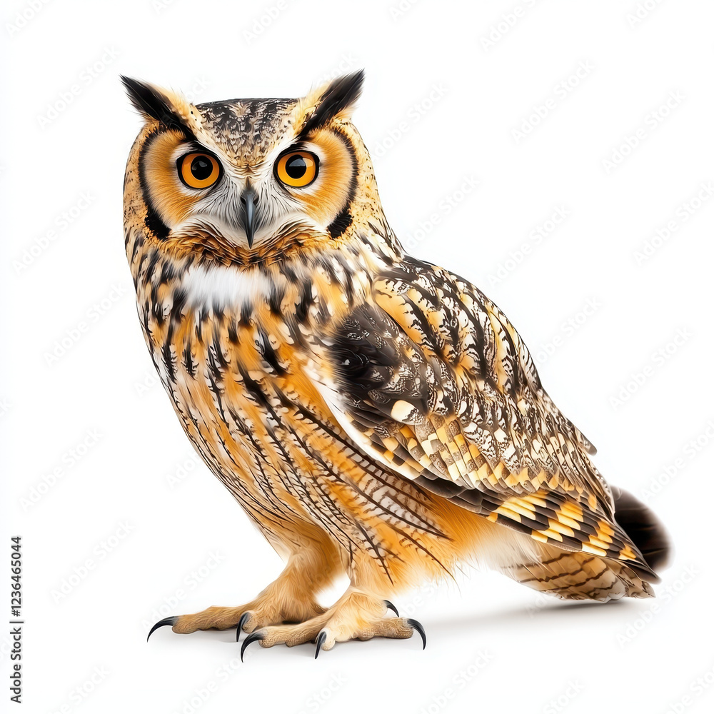 Fototapeta premium Majestic owl with striking orange and brown feathers, perched gracefully