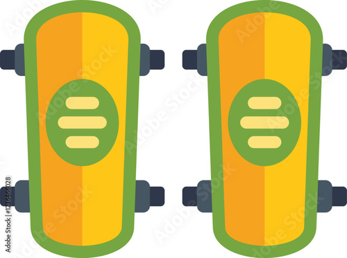 This vector illustration features a pair of shin guards, essential protective gear for various sports