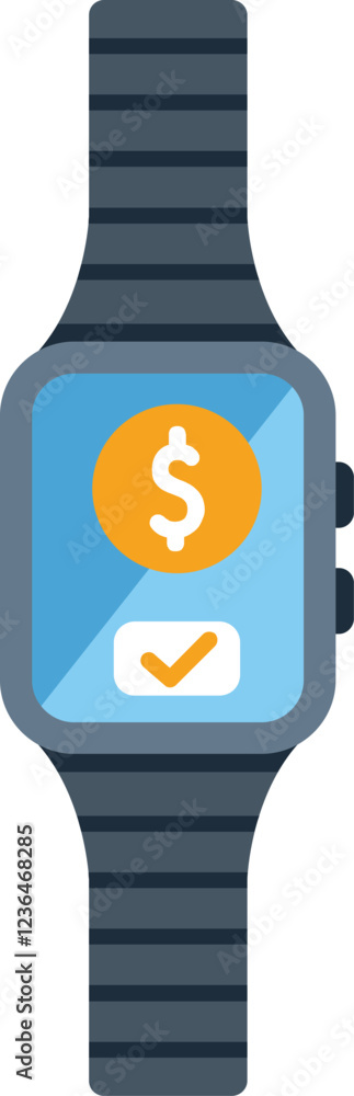 Smart watch with mobile payment app on screen confirming successful money transfer Smart watch with mobile payment app on screen confirming successful money transfer