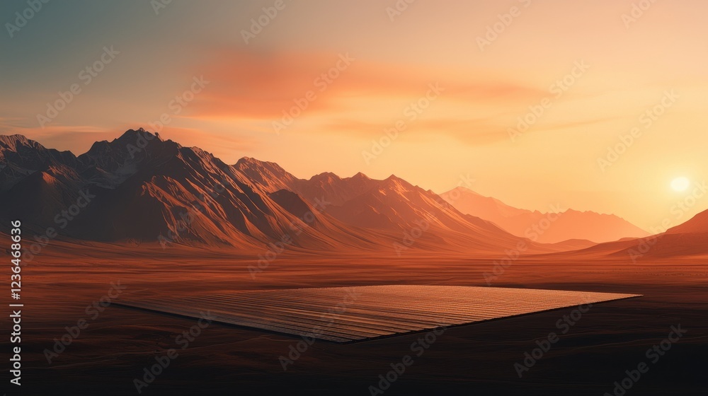 Obraz premium Expansive Solar Panel Array Under a Stunning Mountain Sunset