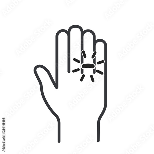 Isolated outline pictogram : Gold diamond ring on finger hand, symbolize wed, wedding, engagement, fashin icon