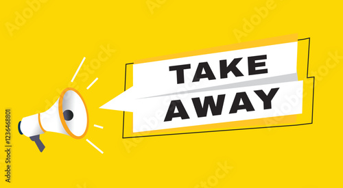 Take away banner announce flat design graphic template. Poster or marketing sign.