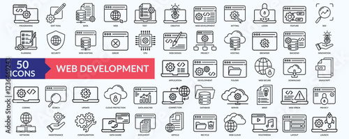 Web development icon collection set with programing, edit tool, feature, seo, innovation
