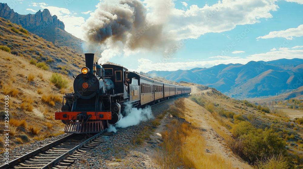 Fototapeta premium Steam Train Journey Through Scenic Landscapes
