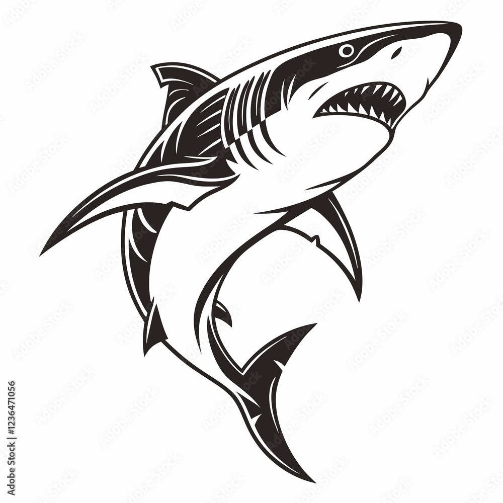 Obraz premium Shark vector silhouette black design white background