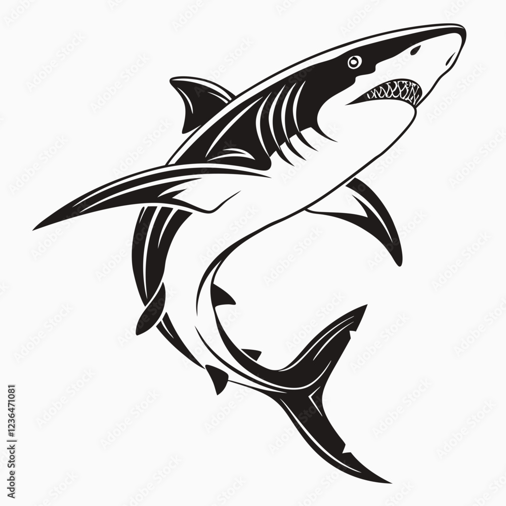 Obraz premium Shark vector silhouette black design white background