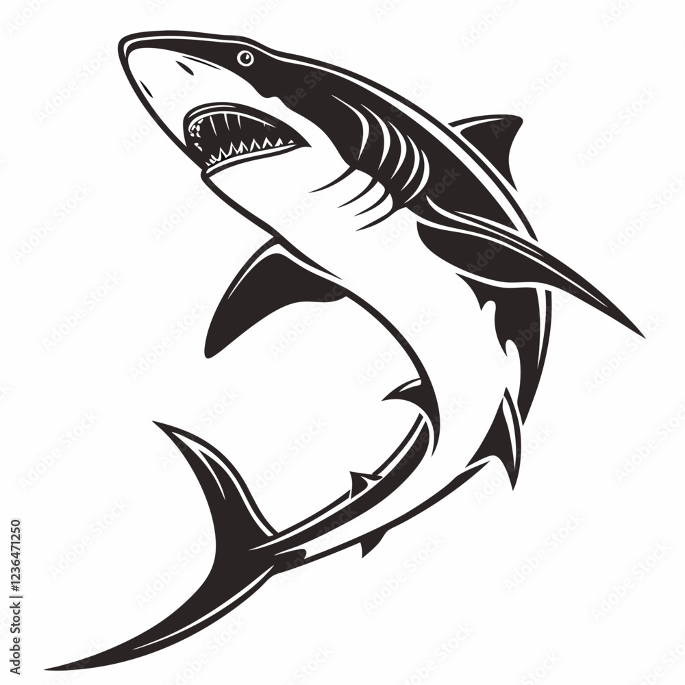 Obraz premium Shark vector silhouette black design white background