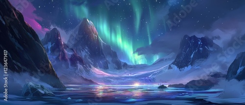 Enchanting Northern Lights over Majestic Snow-Capped Mountains at Night