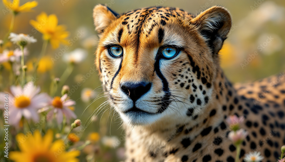 Stunning Cheetah Portrait in Wildflowers Stunning Cheetah Portrait in Wildflowers