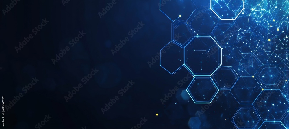 Abstract Futuristic Technology Background With Glowing Blue Hexagon Network And Light Particles Abstract Futuristic Technology Background With Glowing Blue Hexagon Network And Light Particles