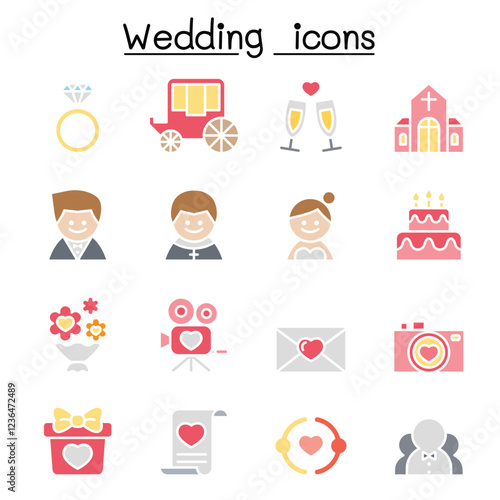 Wedding icon set in thin line style