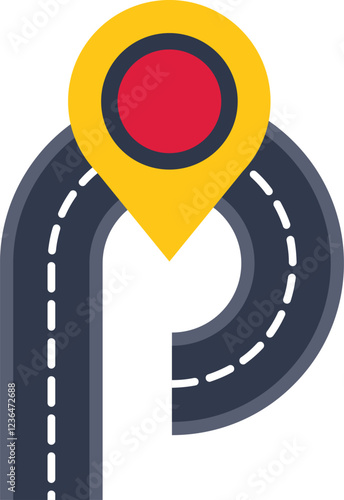 Winding road leading to a location pin, symbolizing the concept of navigation and reaching a destination