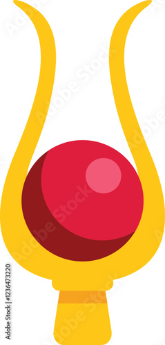 Golden amulet holding shiny red gemstone is isolated on white background
