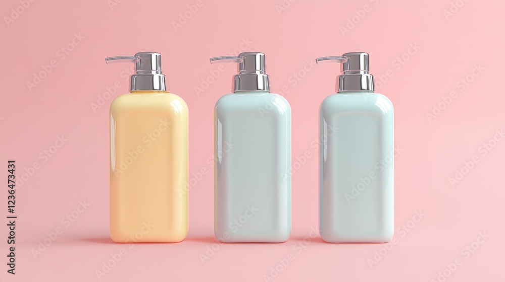 Cosmetic containers with pump dispensers.