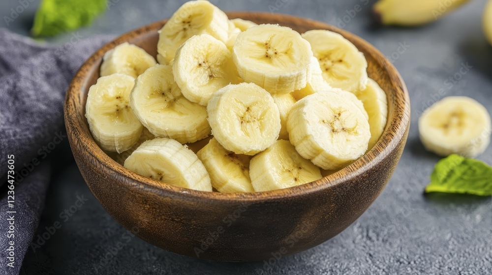 Banana Slices Cut Out Sliced bananas in a wooden bowl Banana Slices Cut Out Sliced bananas in a wooden bowl
