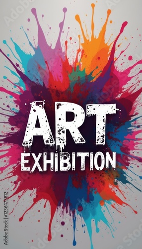 A vibrant explosion of colors bursts behind bold text that reads ART EXHIBITION, creating an eye-catching visual. This energetic design captures the essence of creativity and invites art lovers to