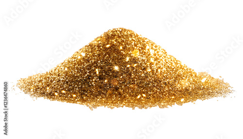 Golden effect glitter isolated over white background and transparent background.Generative Ai