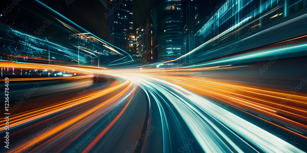 Abstract long exposure dynamic speed light trails within an urban environment theme Abstract long exposure dynamic speed light trails within an urban environment theme