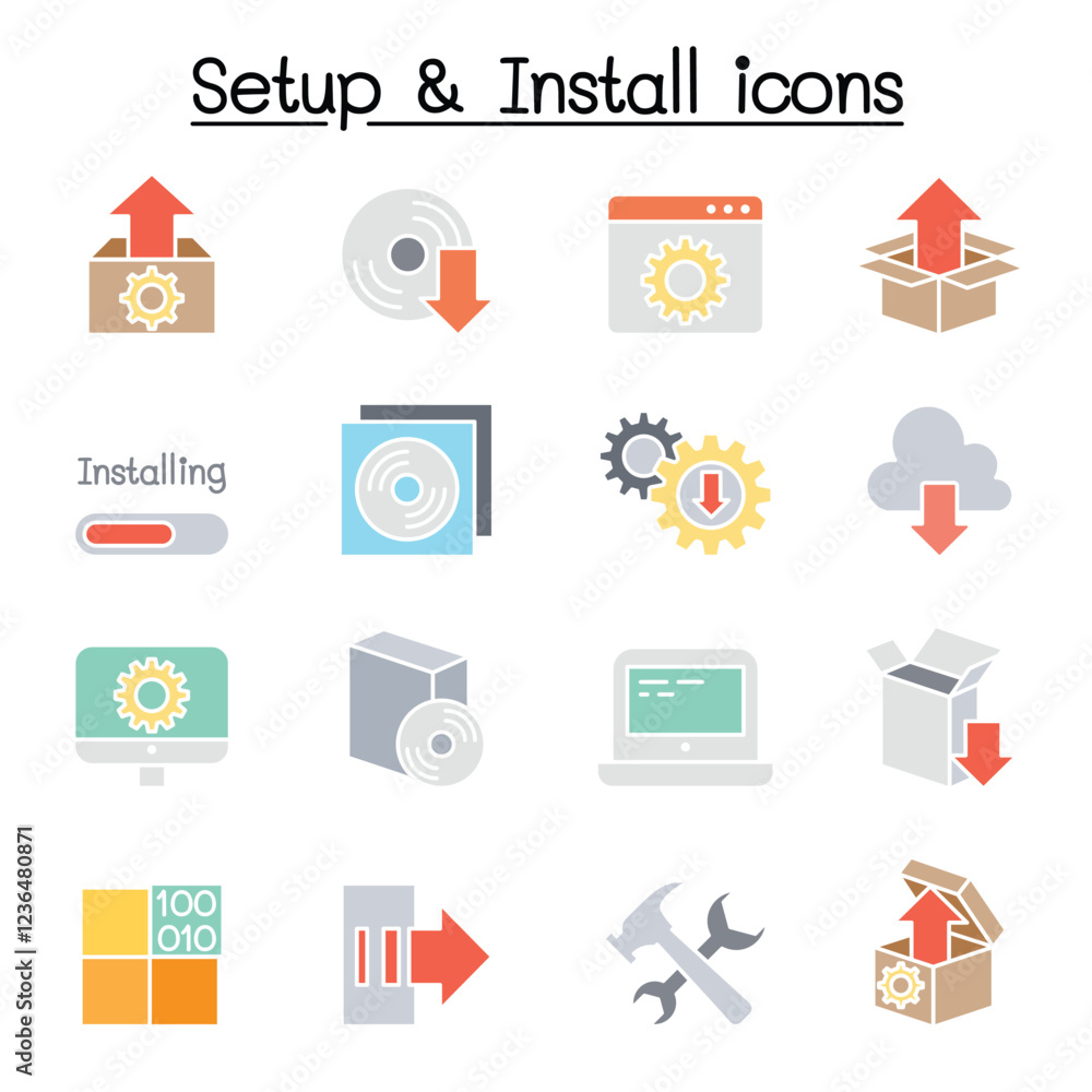 Setup, configuration, maintenance & Installation icon set in thin line style Setup, configuration, maintenance & Installation icon set in thin line style