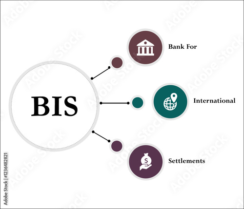 BIS - Bank For International Settlements acronym. Infographic template with icons and description placeholder