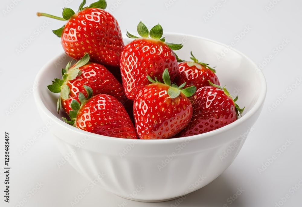 Close-up of strawberries in a bowl against a white background Close-up of strawberries in a bowl against a white background