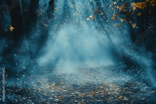Wallpaper Mural Mystical Autumn Forest Path with Fog and Falling Leaves Torontodigital.ca