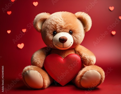 valentine s day greeting card teddy bear with heart on red background