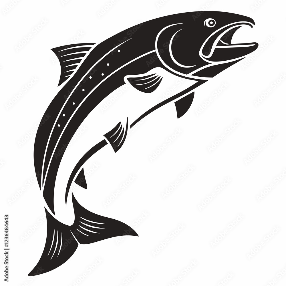Naklejka premium Salmon vector silhouette black design white background