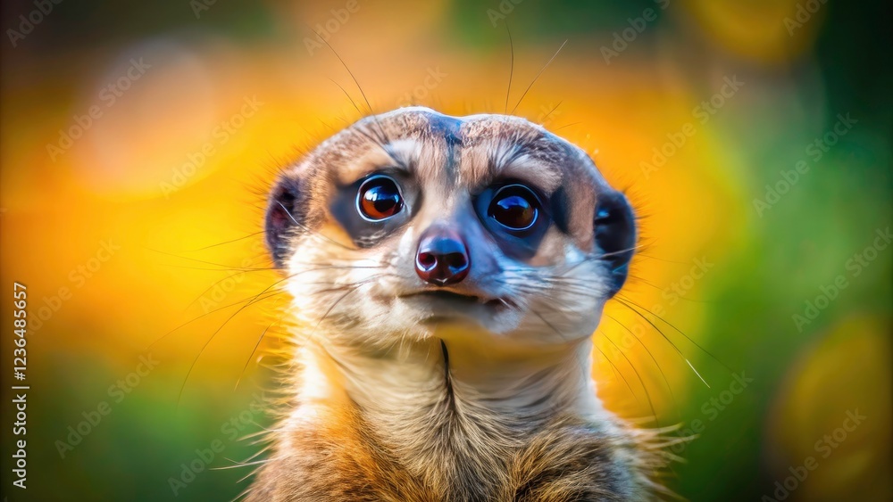 Fototapeta premium A cute meerkat, captured in stunning high-resolution detail, shallow depth of field highlighting its fluffy fur.