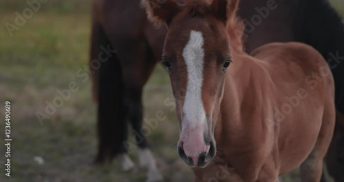 Wallpaper Mural Herd of Horses Grazing on Field Pastures on Countryside. Rural Scene 4K 10-bit Torontodigital.ca