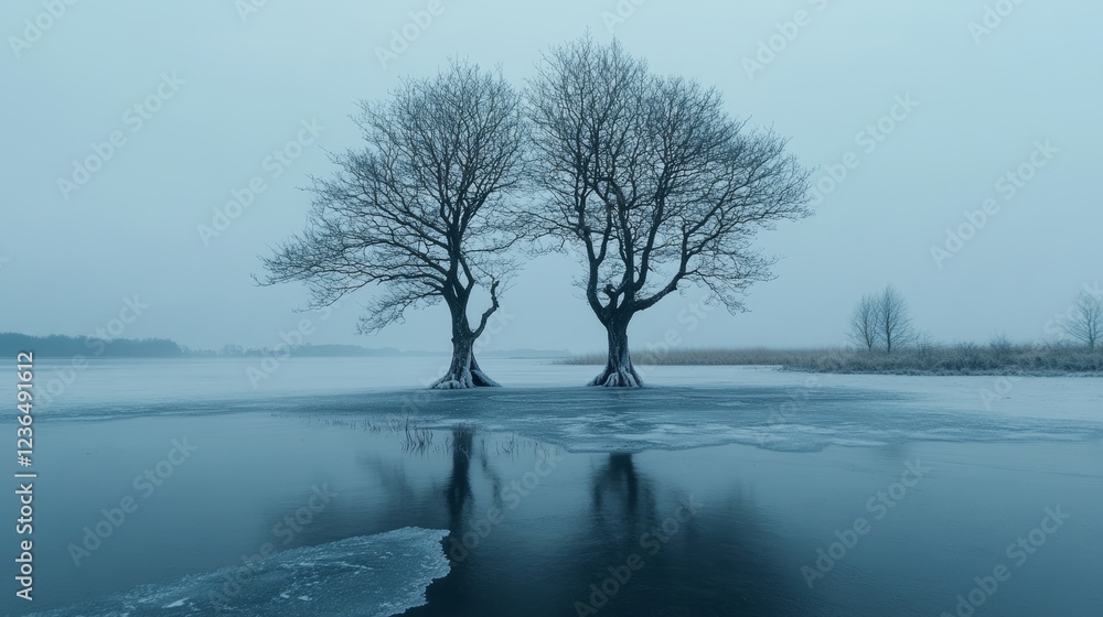 Trees in a frozen lake Shot from a lake near Silkeborg Denmark Trees in a frozen lake Shot from a lake near Silkeborg Denmark