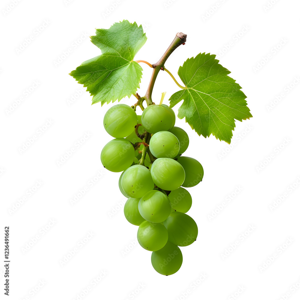 Obraz premium Grape branch isolated on white background. Vine with green fresh leaves and tendrils. Grapevine. Sprig with leaves of grapevine. 