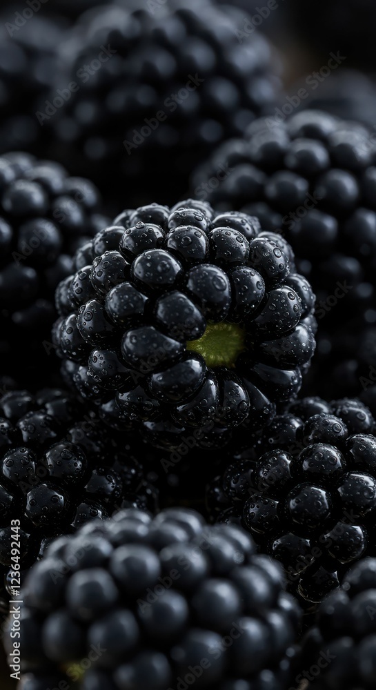 Close-up of fresh ripe blackberries with water droplets Close-up of fresh ripe blackberries with water droplets