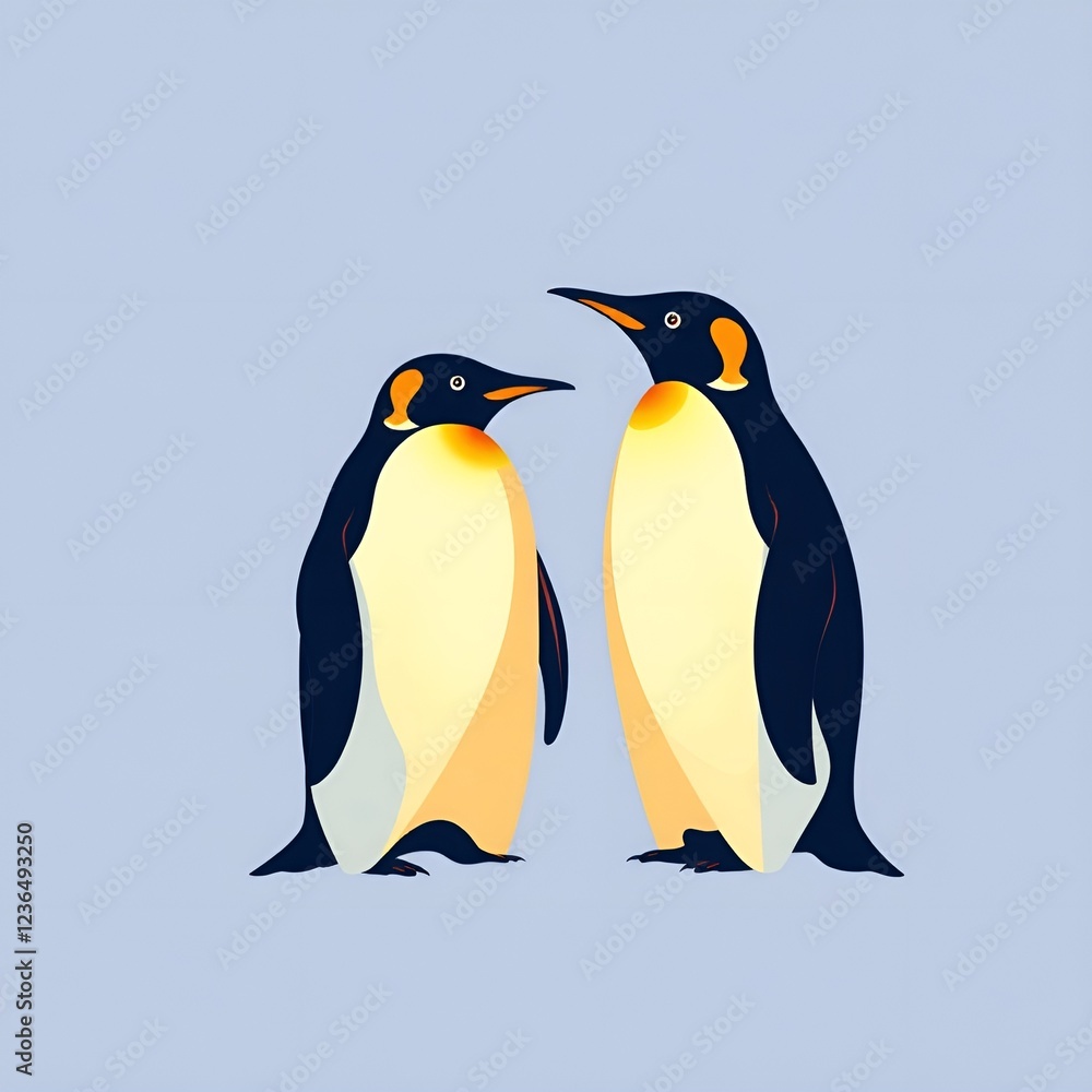 Obraz premium Flat design of two penguins in love. Loyalty, affection, Partnerships, Long-term relationships, Caring for a partner Ornithology, zoo, wildlife, Biology, Nature conservation, Infographics,