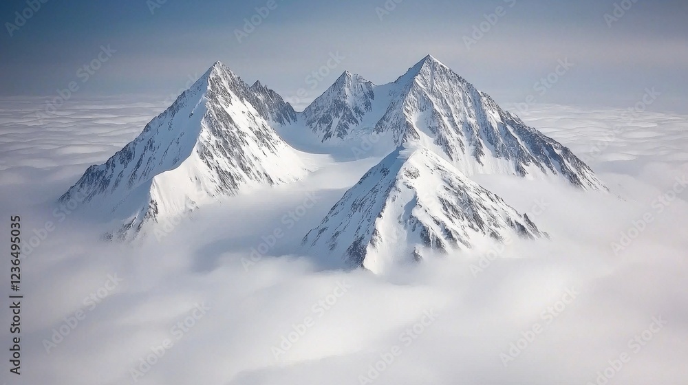 Fototapeta premium Majestic Snow-Capped Peaks Surrounded by Soft Cloud Blanket