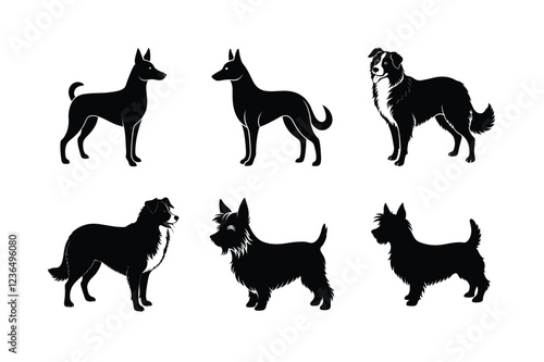 Canine breed silhouette set isolated on white