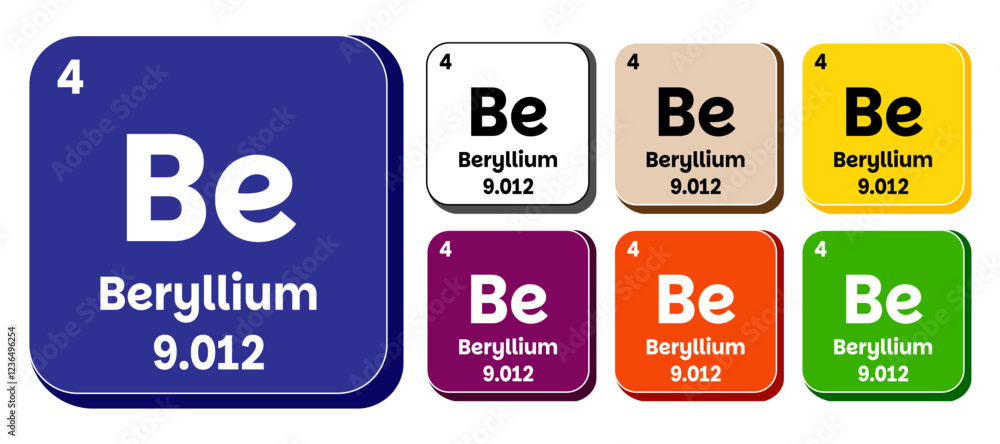 Be, Beryllium element vector icon set, periodic table element. Vector illustration EPS 10 File. Isolated on white background. Be, Beryllium element vector icon set, periodic table element. Vector illustration EPS 10 File. Isolated on white background.