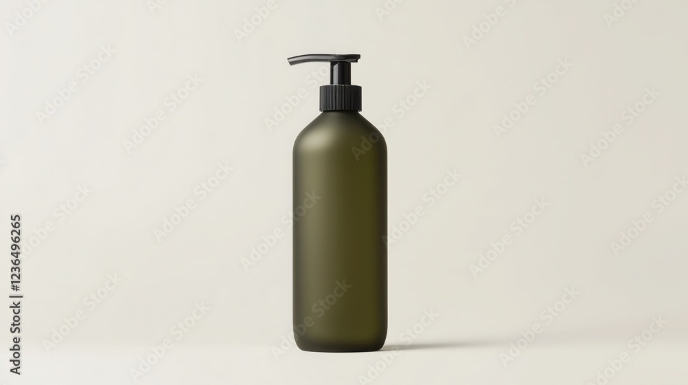 A minimalistic matte frosted glass soap bottle with a black pump. The design is simple and has a modern look, with an olive green color.