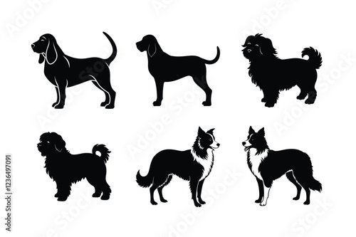 Black dog breed silhouettes grouped together