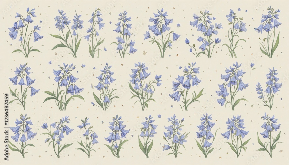 A set of bluebell flower illustrations on a white background
A set of bluebell flower illustrations on a white background
