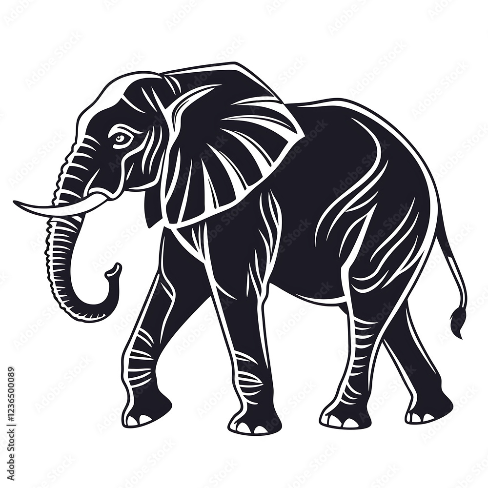 Fototapeta premium An elegant elephant head silhouette icon set against a clean white background.